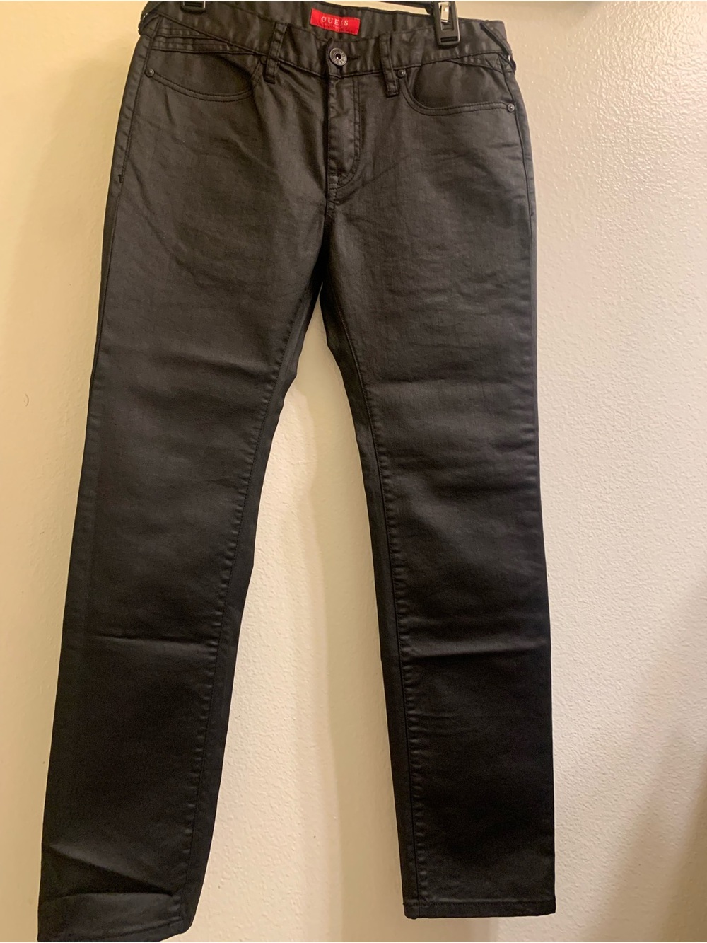 Guess Men’s Black Slim Straight Jeans with Red Logo Tab